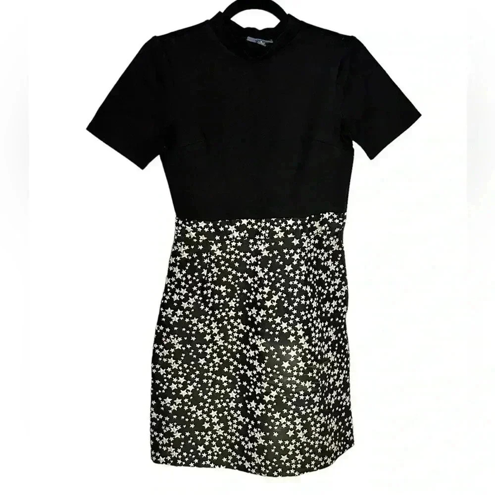 Modcloth Women's Small Dress A Leading Delight Gold Star Mock Neck Small